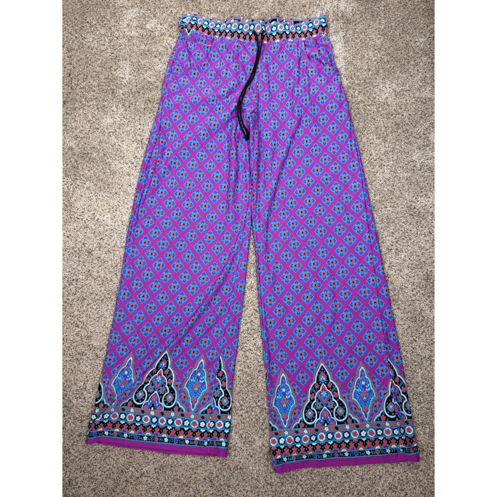 Nanette Lepore Swim Wide Leg Boho Pants Women Medium Purple Boho Paisley
